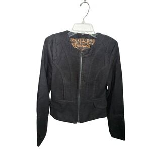 Express Black Peplum Blazer Jacket Leopard Print Lining Small Classic Office